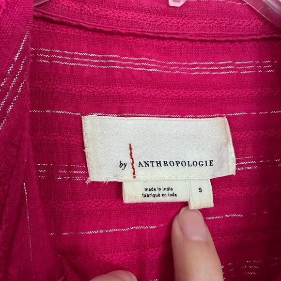 Anthropologie Weekender Metallic Pink Button Down Shirt Dress Tunic Small - Picture 4 of 7
